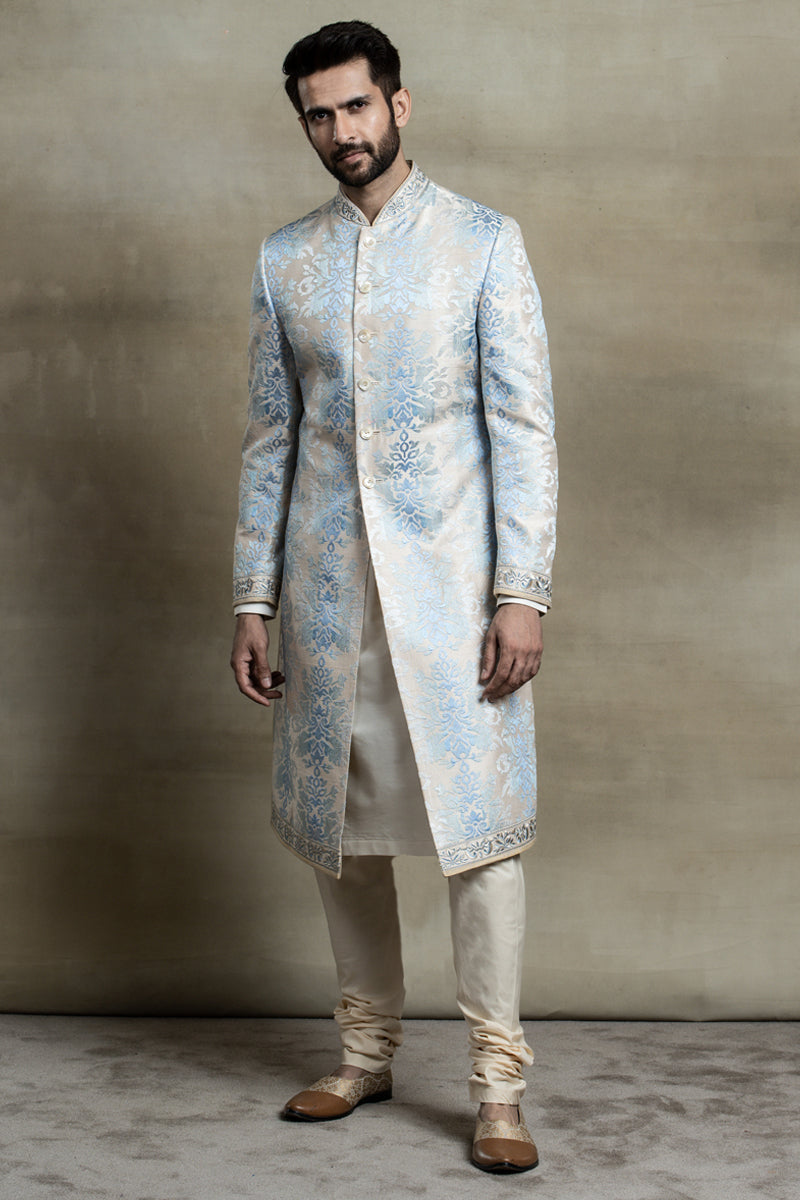 Raw Silk Ombre Pattern Embroidered Sherwani