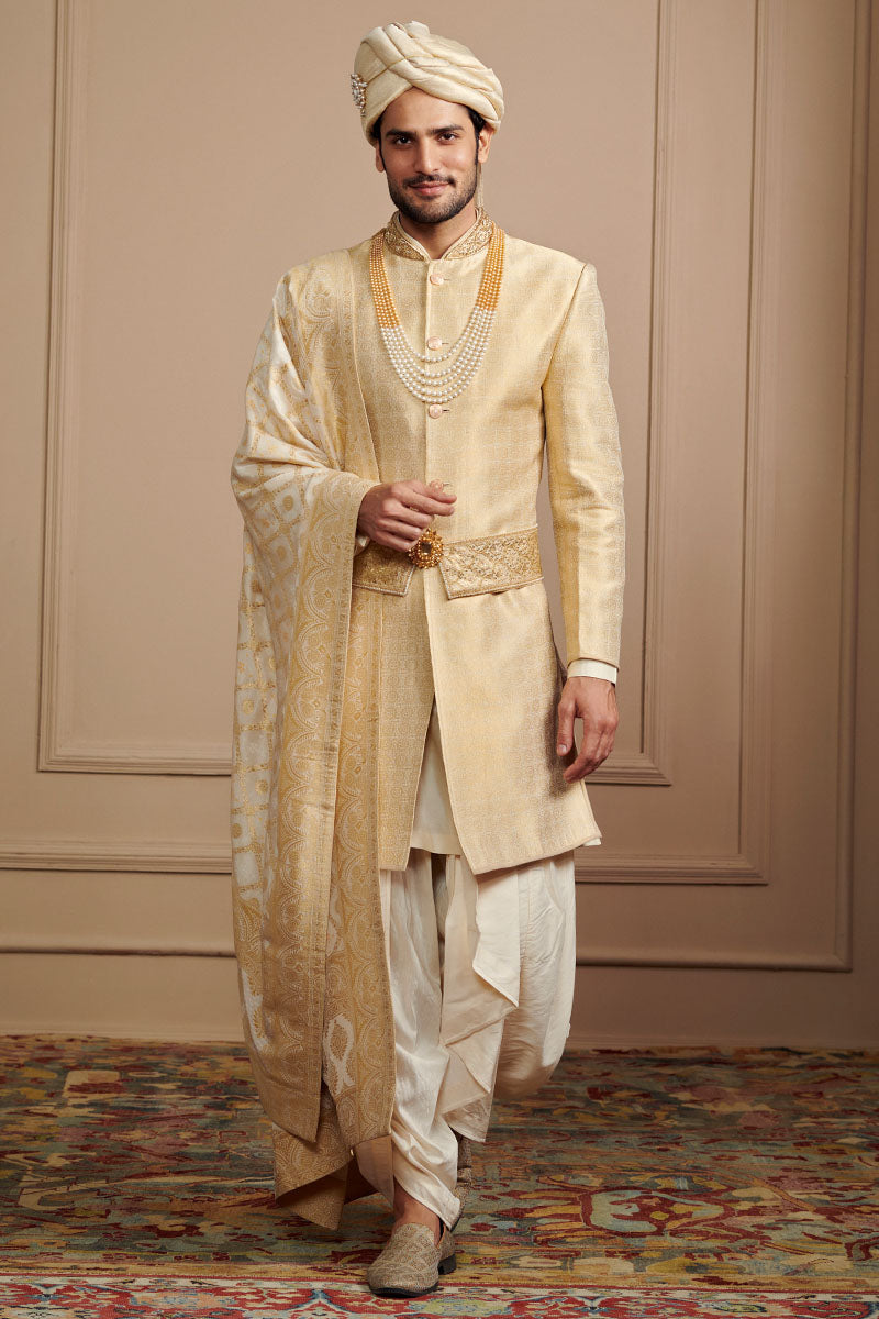 Hand Embroidered Zari Jacquard Sherwani