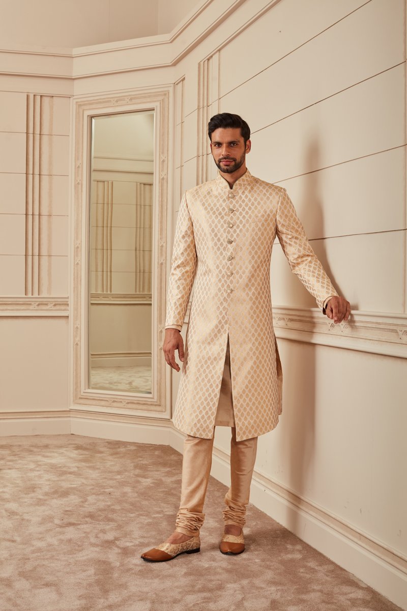 Ivory Brocade Gold Sherwani