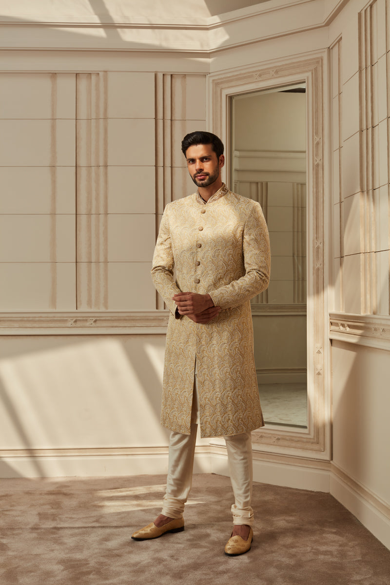 Ivory Brocade Zardozi Embroidered Sherwani