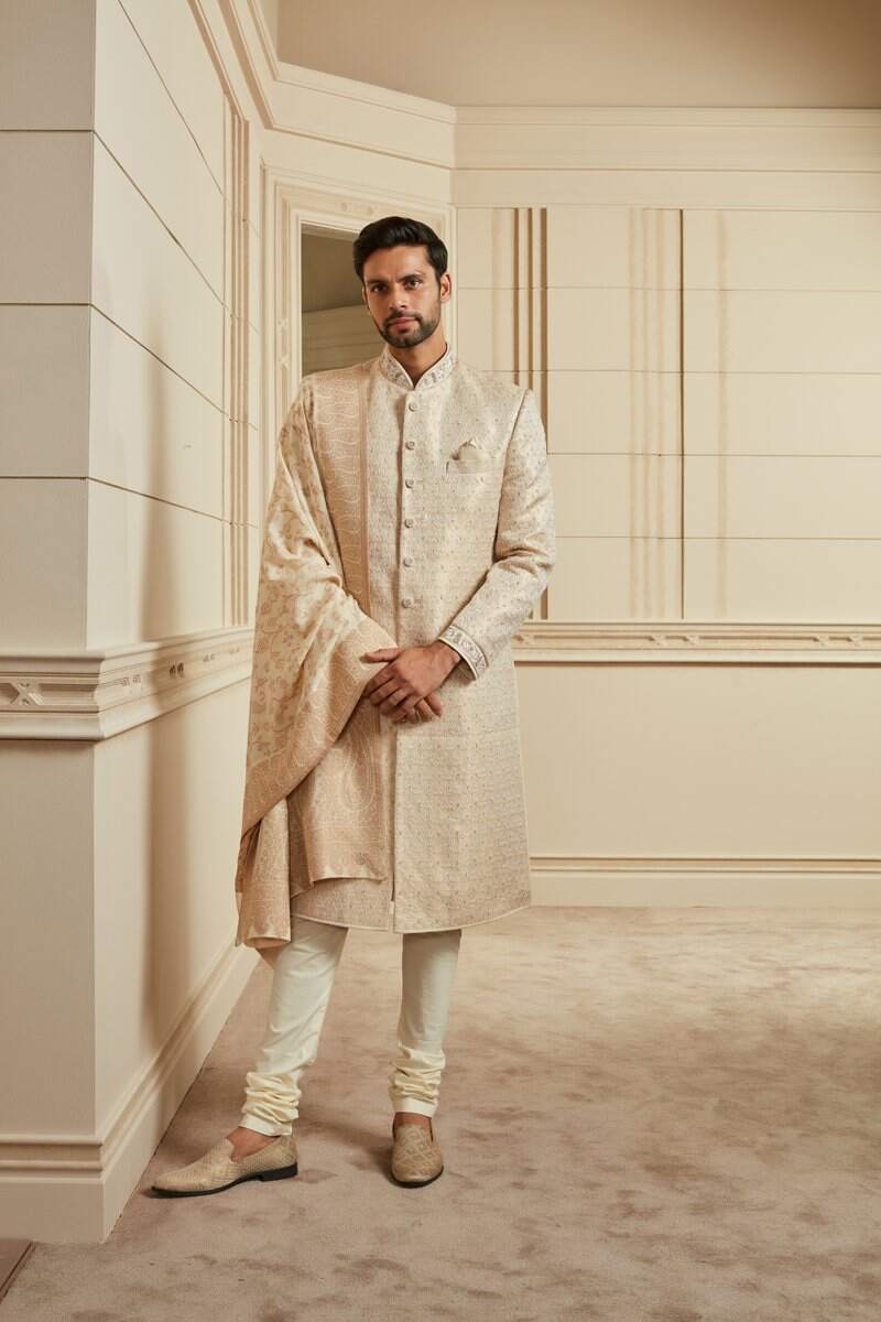 Ivory Brocade Embroidered Sherwani