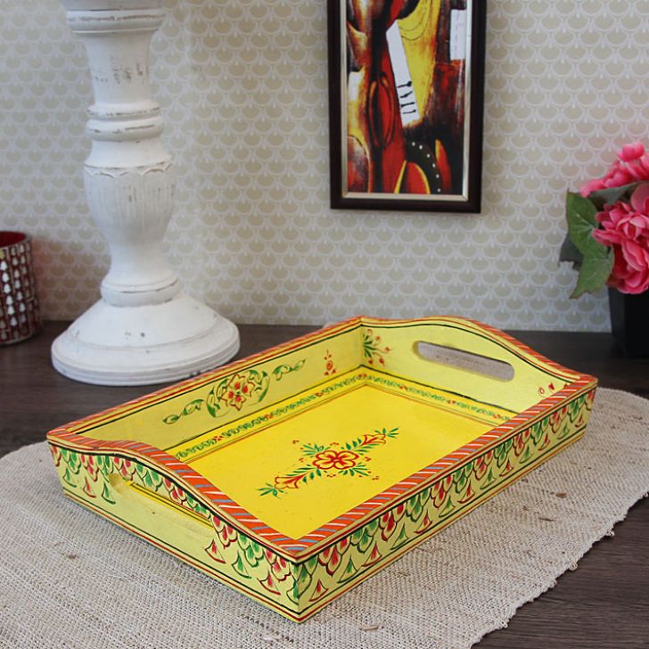 HANDPAINTED TRAY: OFF WHITE, YELLOW