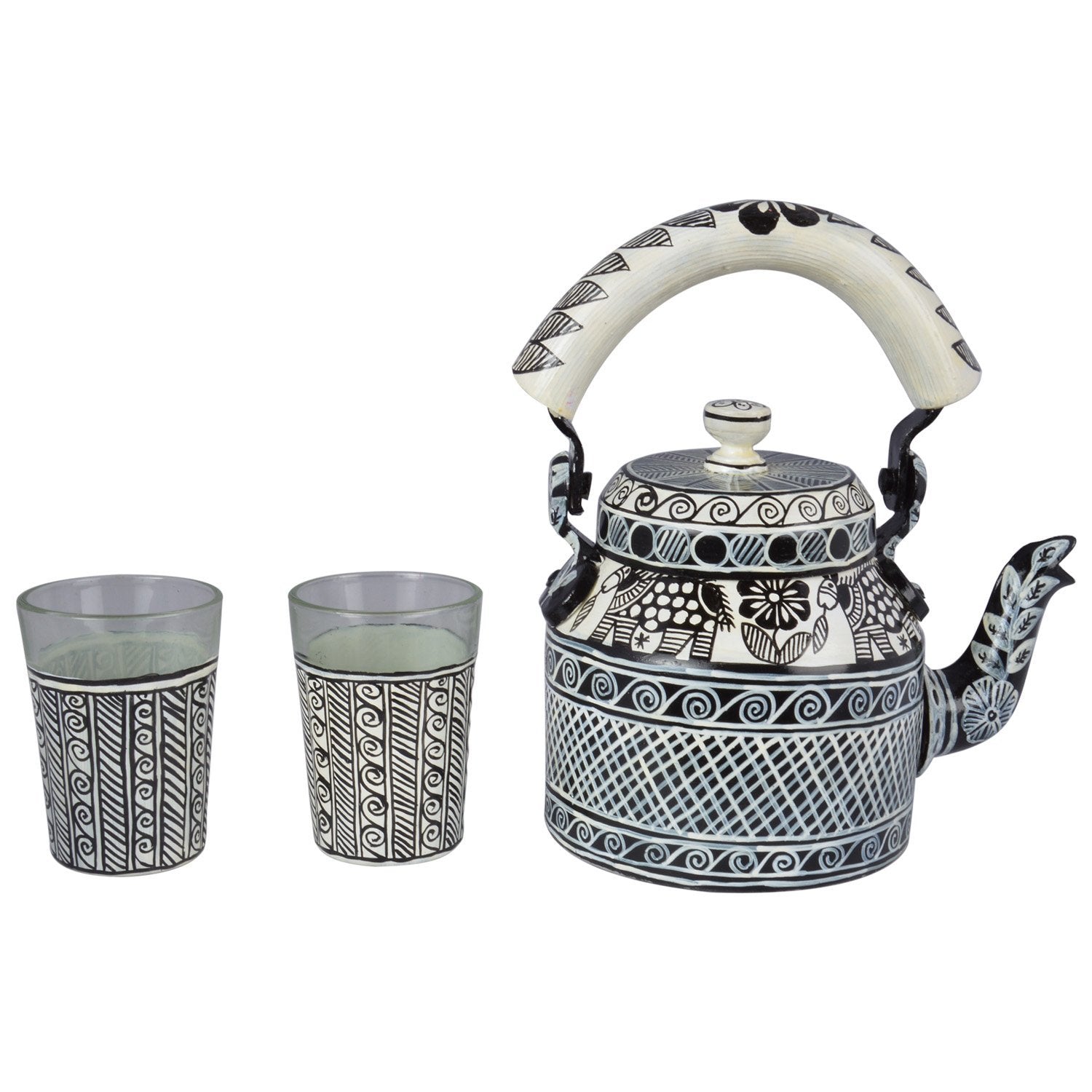 Hand Painted Tea Set : Madhubani Blackwhite