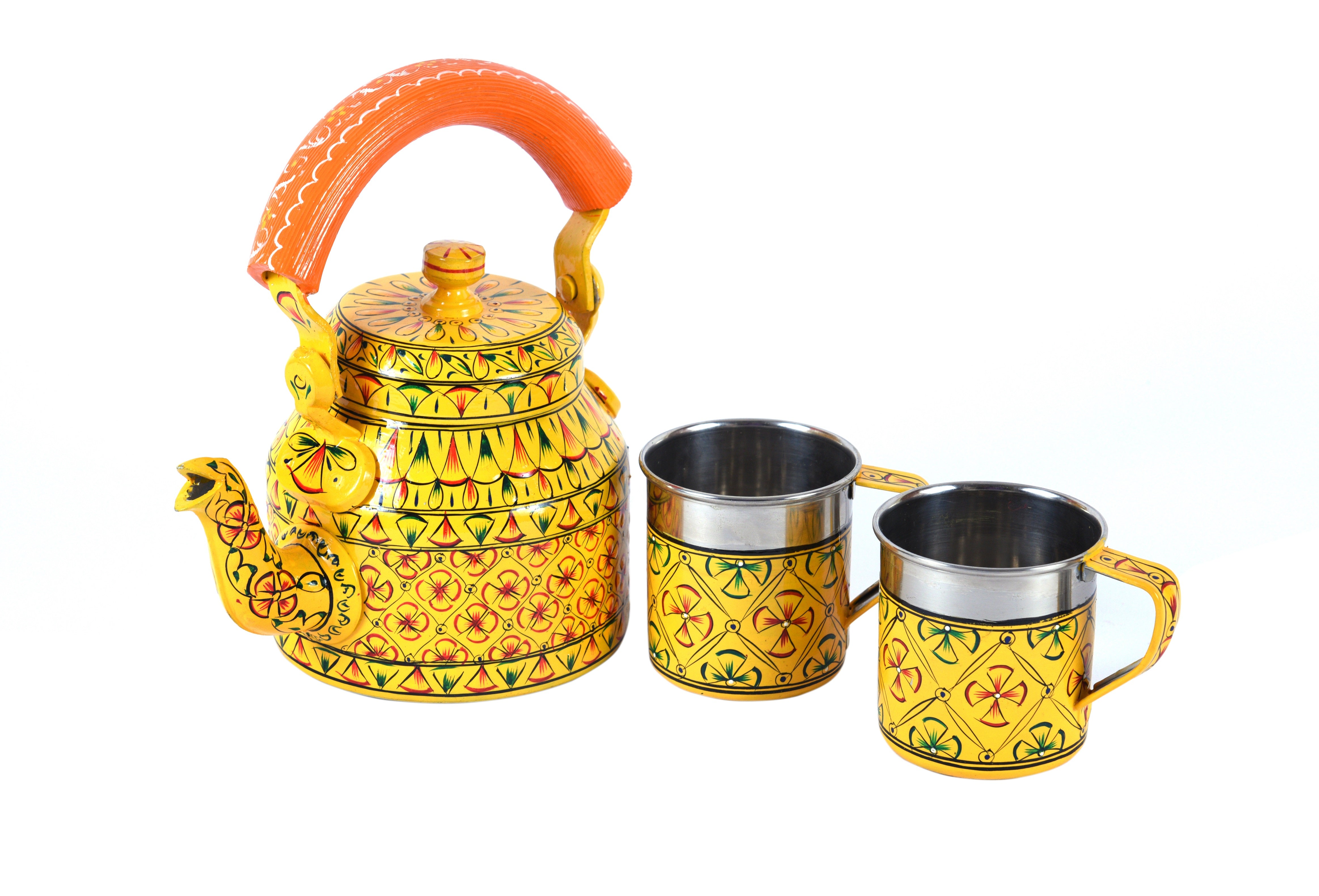 Hand Painted Tea Kettle With Two Tea cups :  Sunshine Hand Painted Tea Set