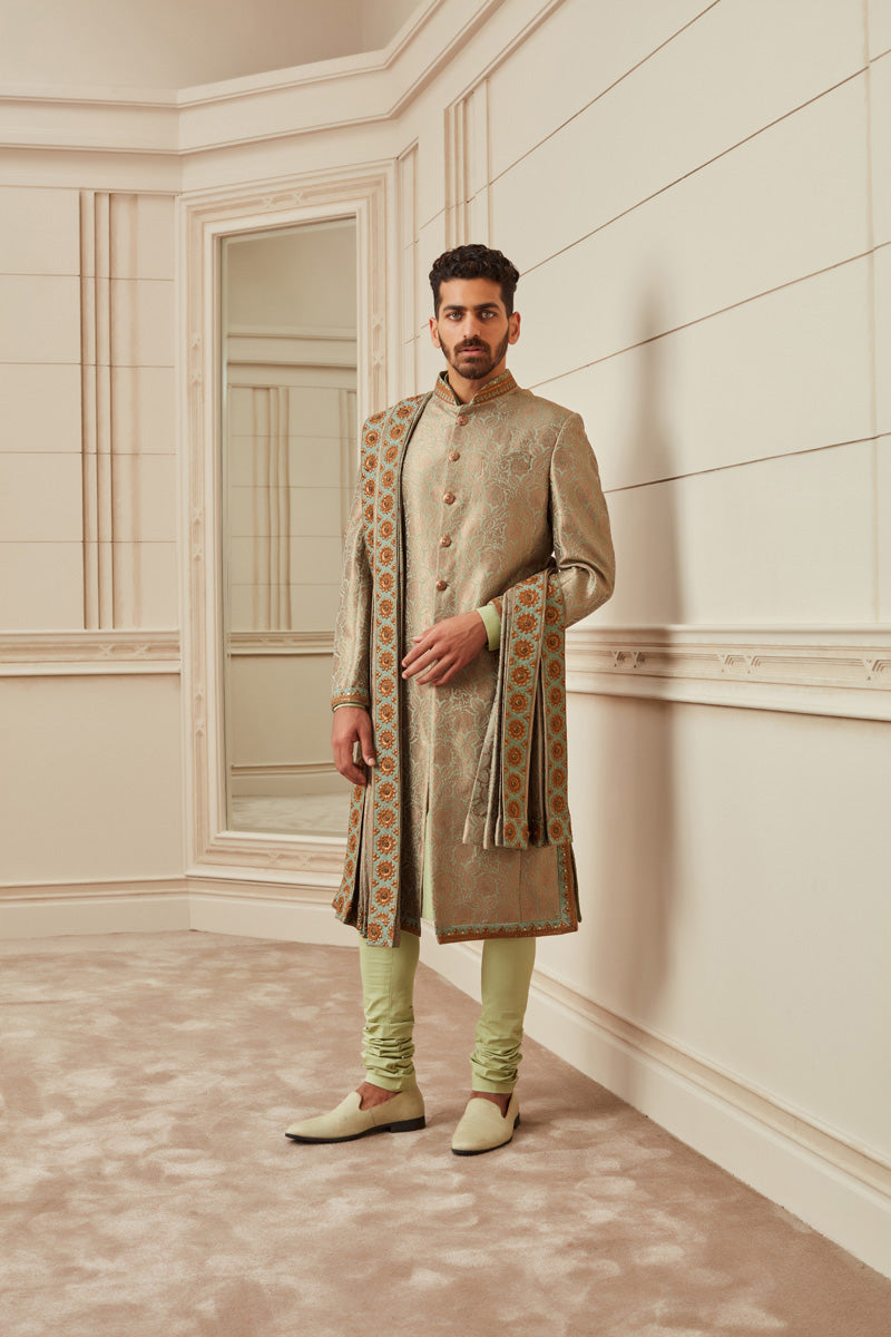 Jade Silk Brocade Sherwani