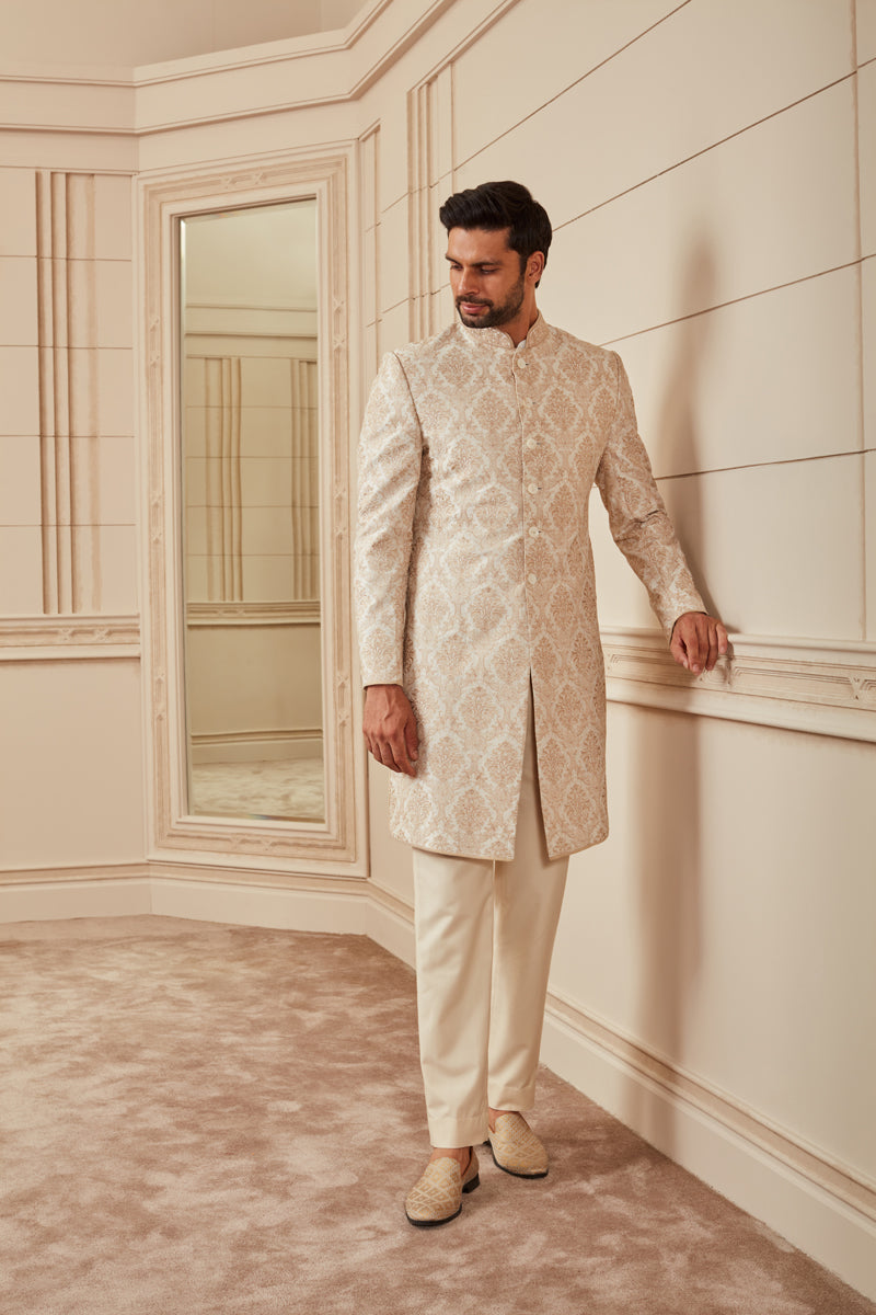 Ivory Resham Embroidered Achkan