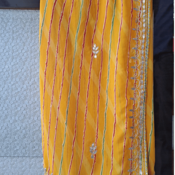 Taraji sarees Lehriya Saree Yellow