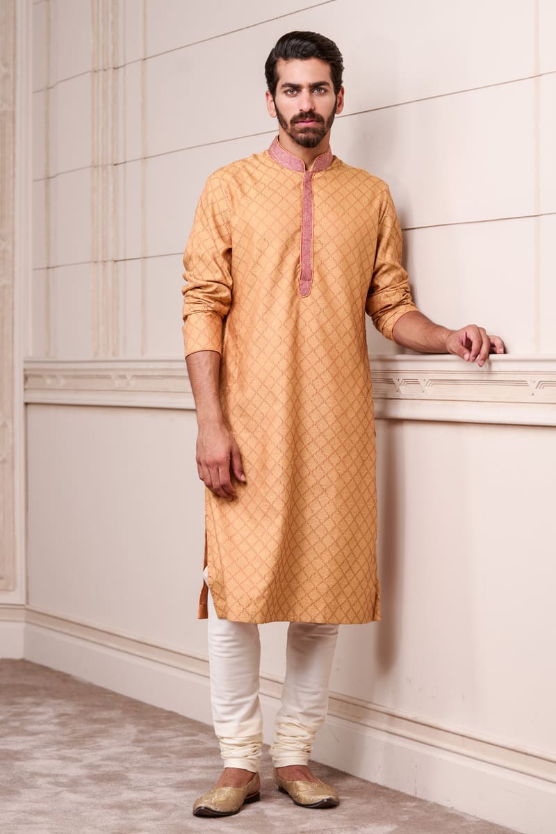 Yellow Self Textured Kurta Set