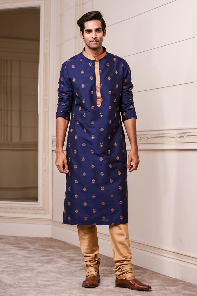 Navy All Over Thread Embroidered Kurta Set