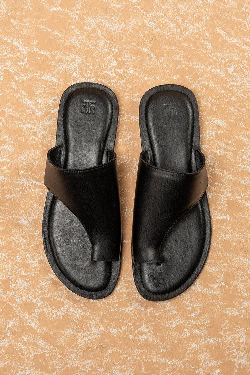 Solid black burnish leather sandal