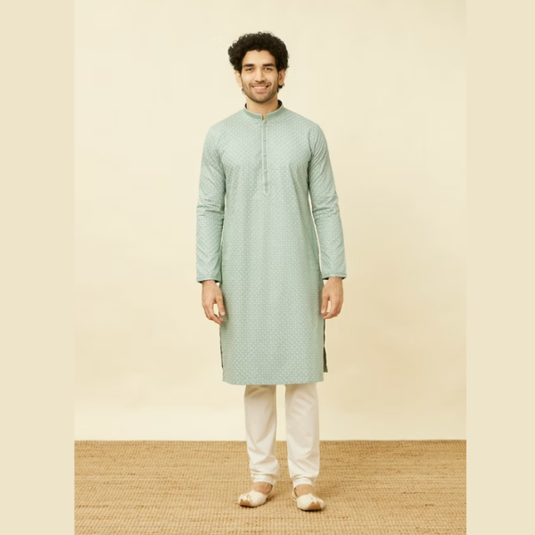 Manyawar Turkish Green Diamond Patterned Kurta Set