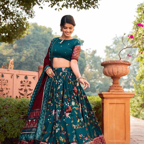 Tussar Silk Lehenga Choli With Foil Print And Meenakari Work