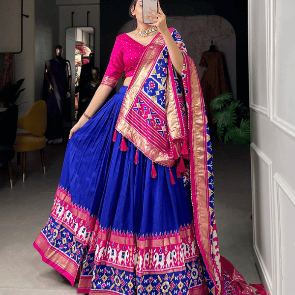 Tussar Silk Lehenga Patola Digital Prints