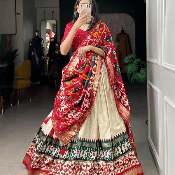 Tussar Silk Lehenga Patola Digital Prints