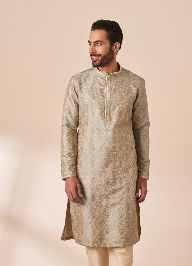 Manyawar Light Grey Jacquard Kurta Pajama