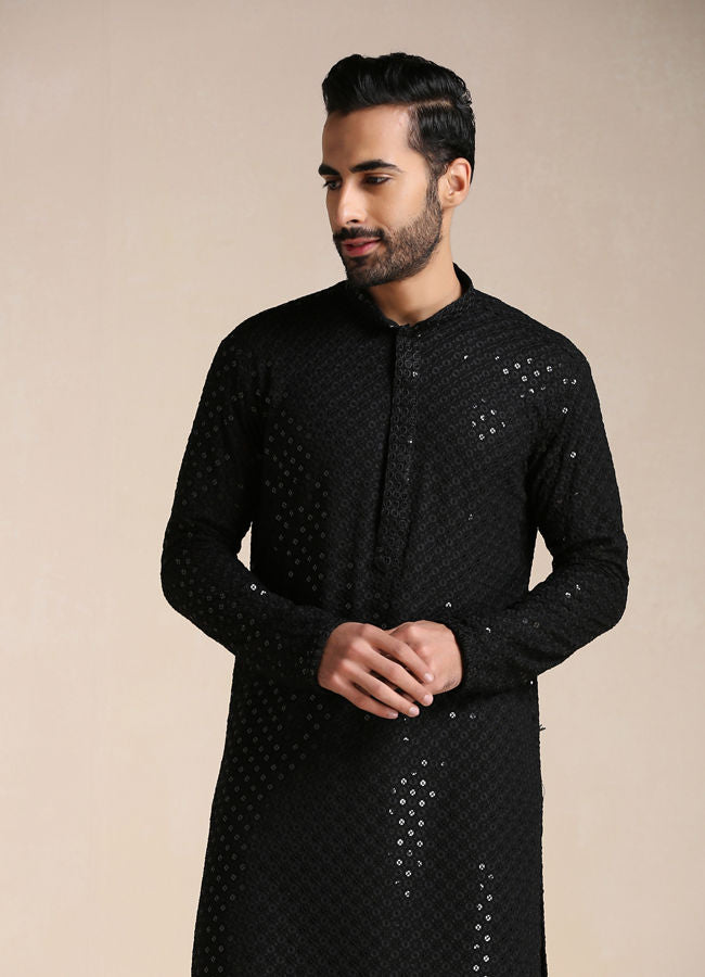 Manyawar Black Chikankari Kurta Set - India shopping