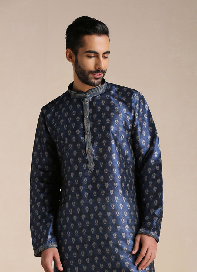 Manyawar Trendy Printed Blue Kurta Pajama