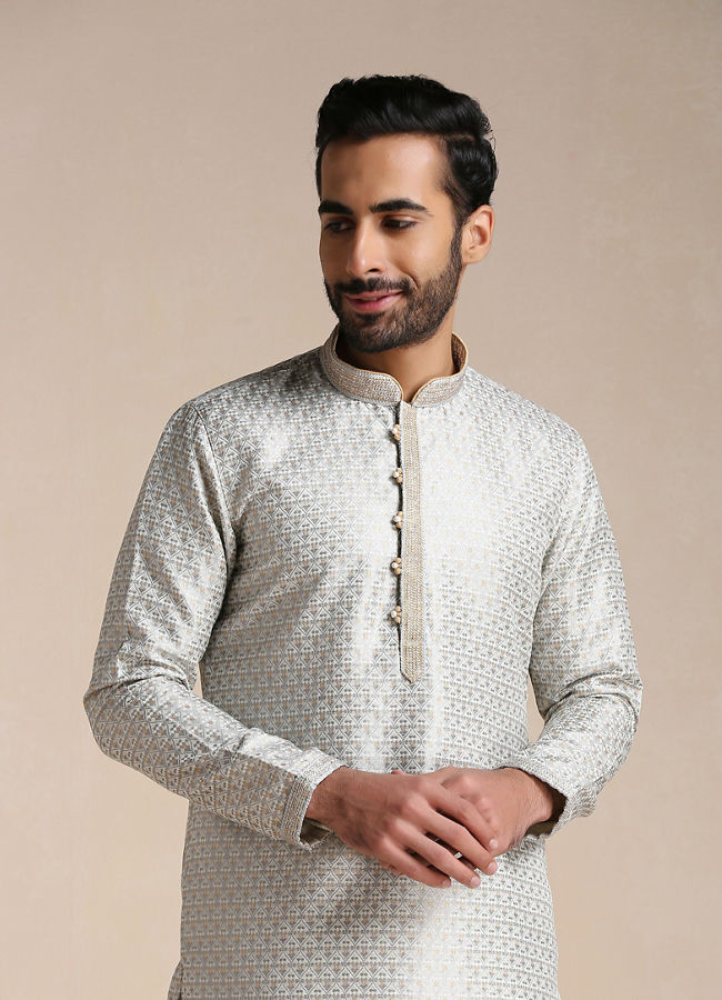 Manyawar Cloud Silver Grey Self-Patterned Kurta Set