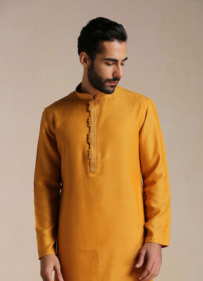 Manyawar Sunrise Orange Placket Detailed Kurta Set