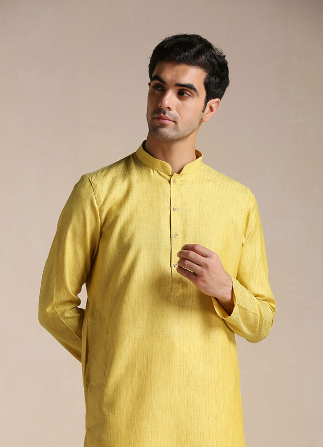 Manyawar Daffodil Yellow Dotted Patterned Kurta Set