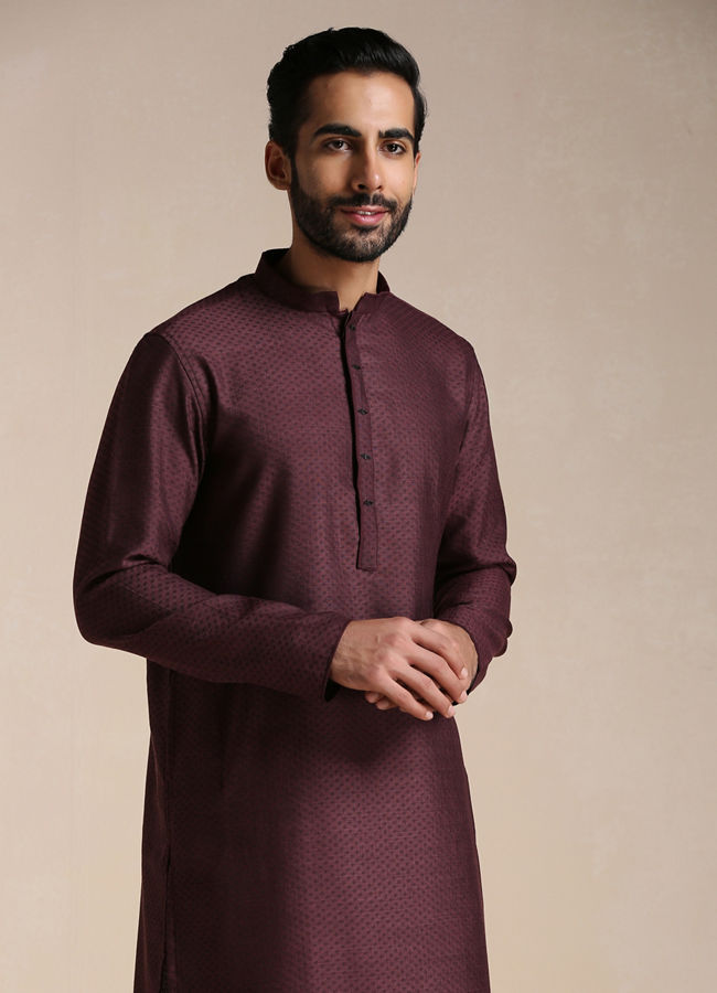 Manyawar Mauve Wine Dotted Patterned Kurta Set