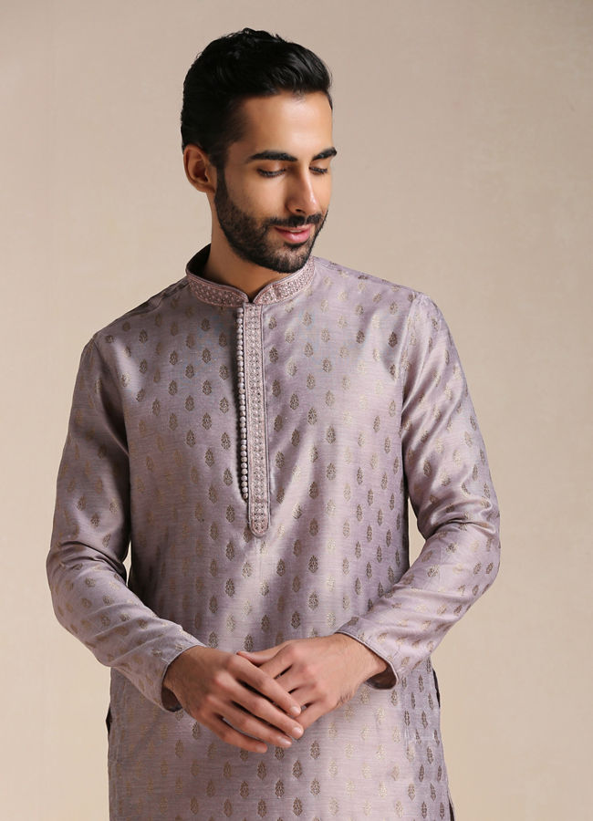 Manyawar Purple Jacquard Kurta Set