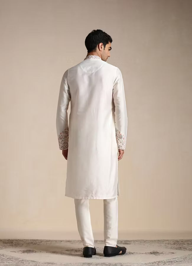 Manyavar Creamy White Embroidery Detailed Kurta Set | Ready To Wear