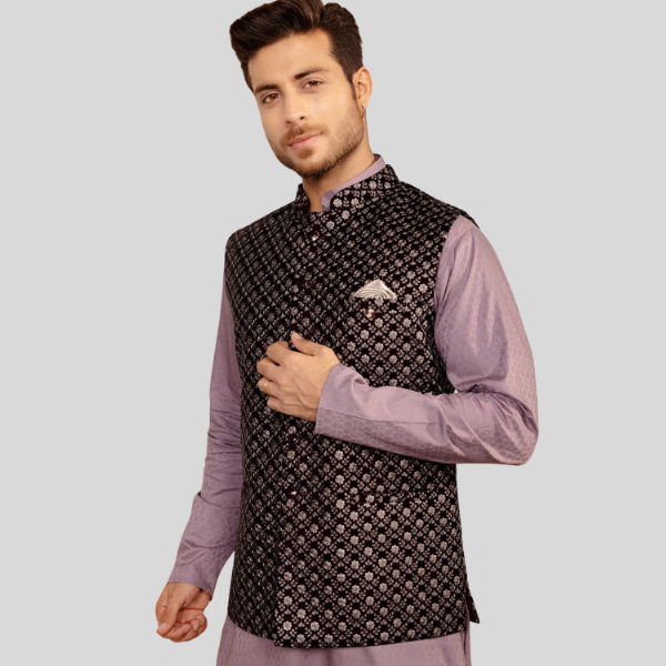 Velvet Waist Coat For Men | Wine Color