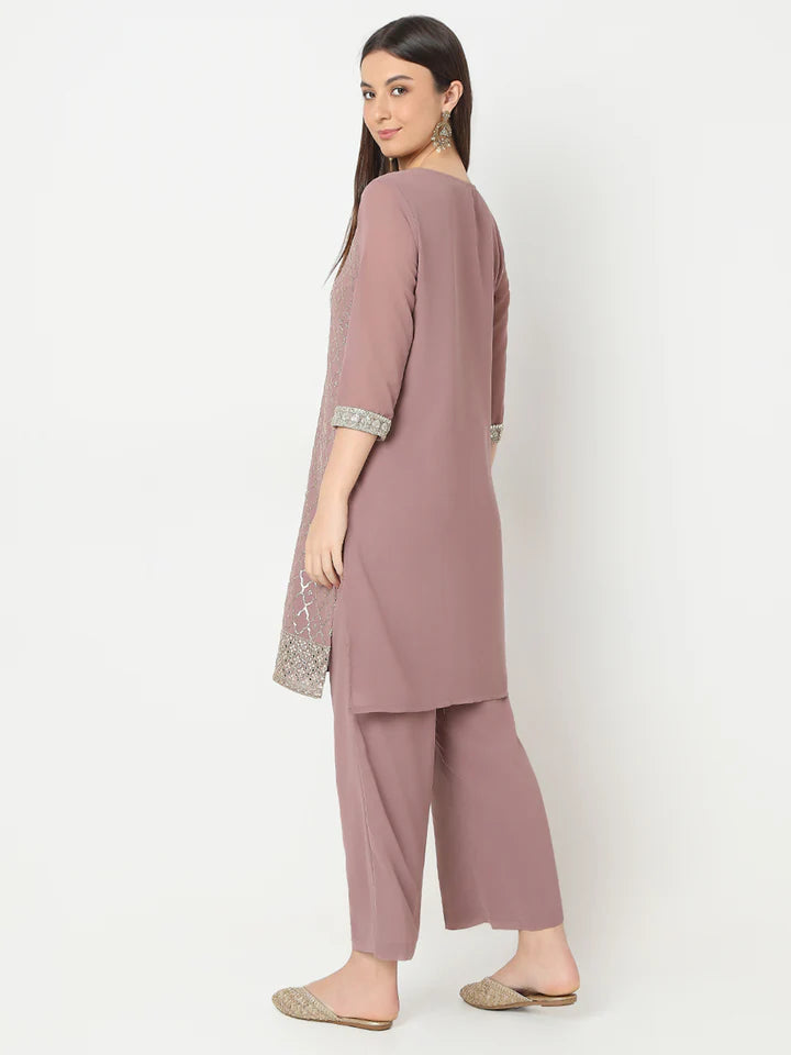 Straight Fit Embellished Kurta And Palazzo With Dupatta Set | Ready To Wear