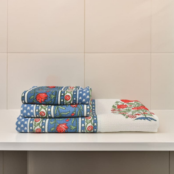 Waffle Towels Beautiful Pure Cotton Exotic Printed  Soft Water Absorbent Towels- (Pack of 3)