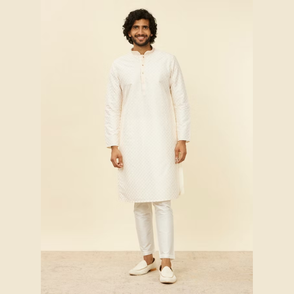 Manyawar Lattice Patterned Kurta Set