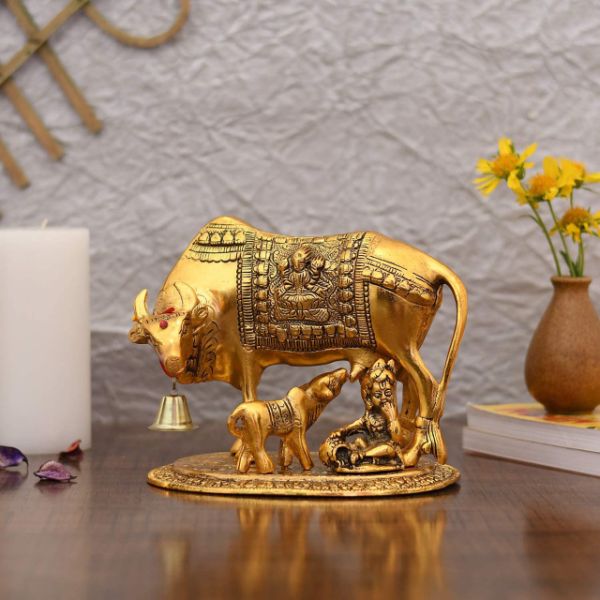 Krishna Idol Kamdhenu Cow with Calf Showpiece