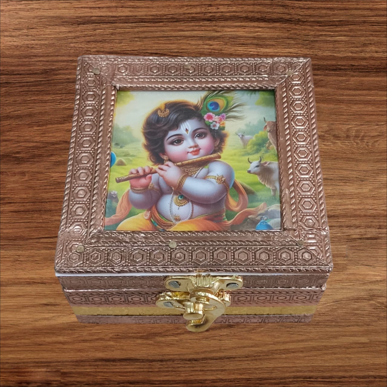 Wooden Copper Oxidised pichwai Print Jewellery Box | Set Of 2