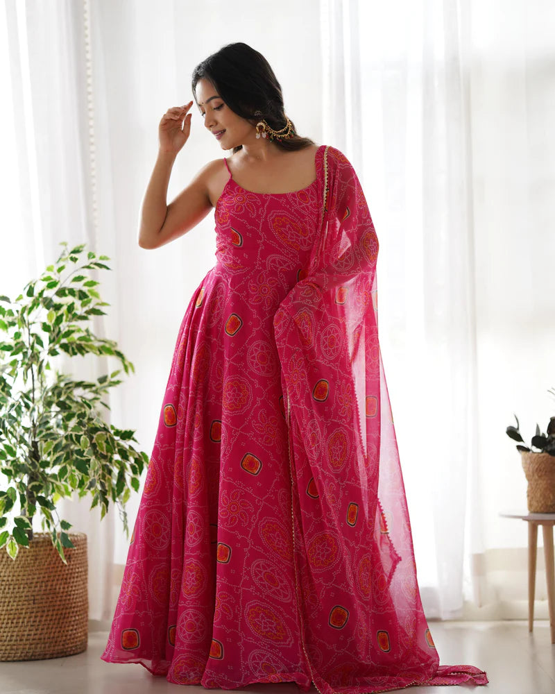 Pink Backless Dori Pattern Print Anarkali Gown | Ready To Wear