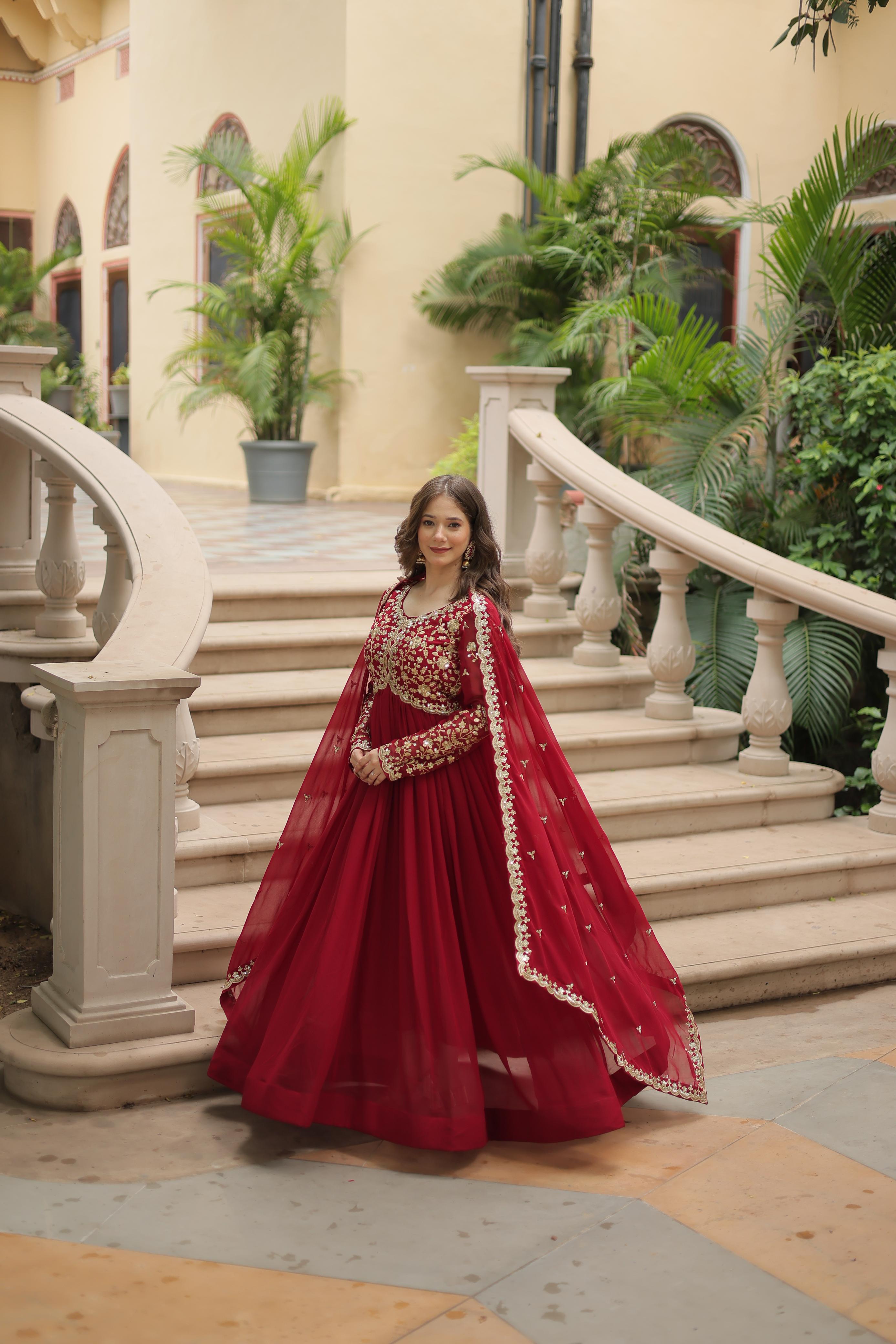 Blooming Gown With Sequins-Multi Embroidered Work