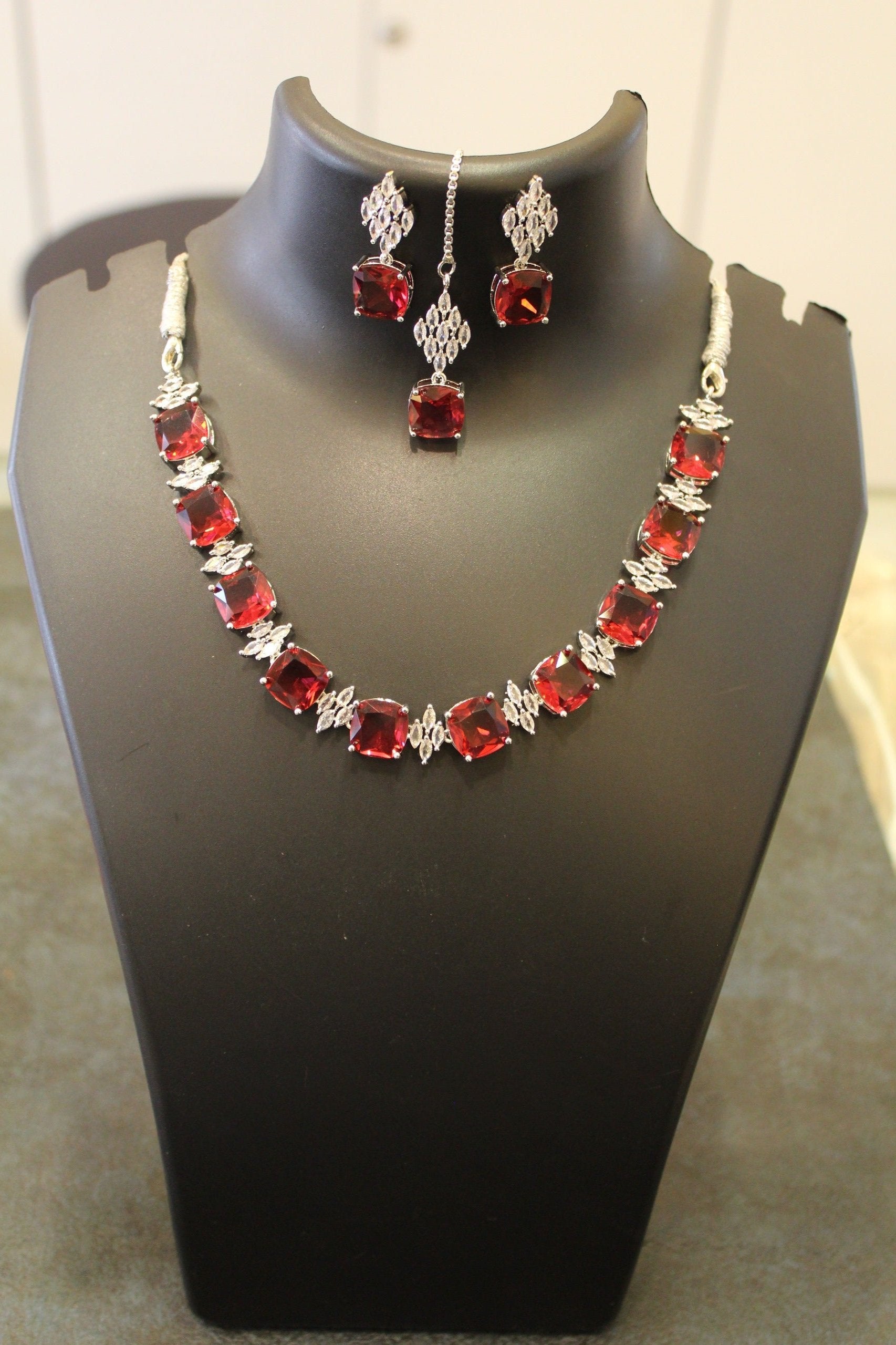 Ruby Red Stone Zirconia Diamond Set