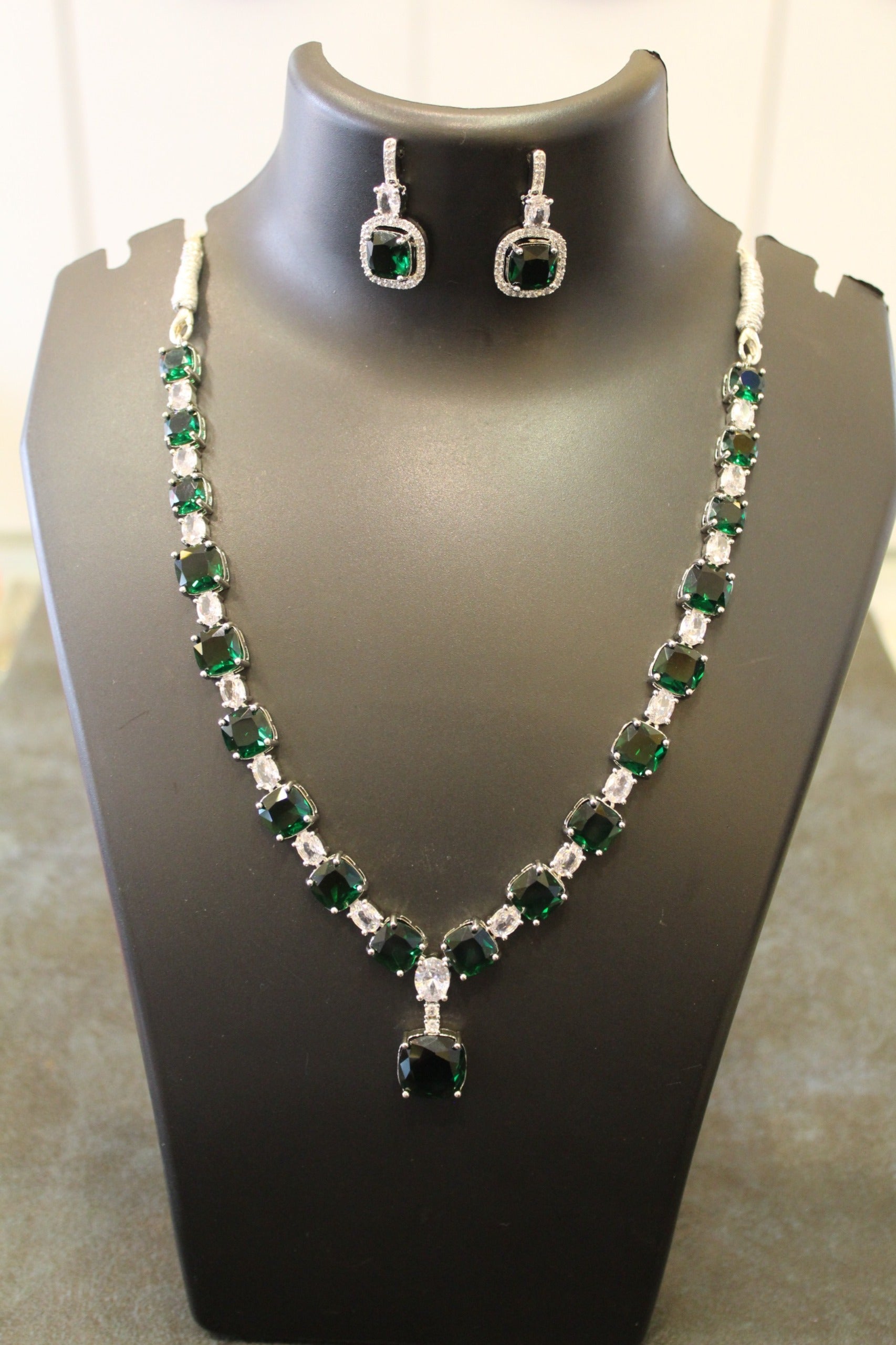 Emerald Green Stone Zirconia Diamond Set