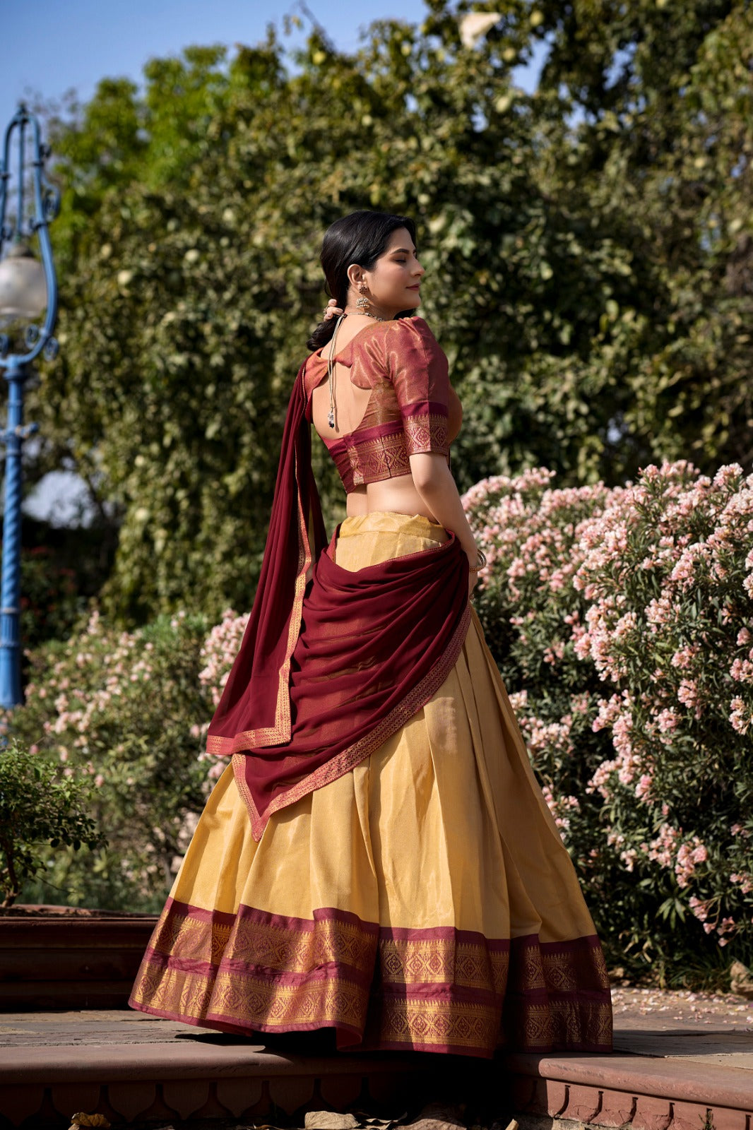 South-style Kanchipuram silk lehenga