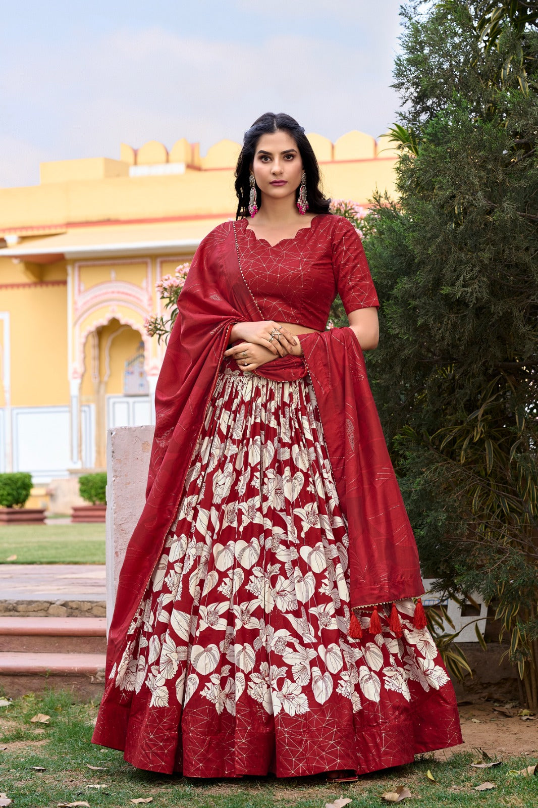 Tussar Silk Floral Print With Foil Print Lehenga Choli