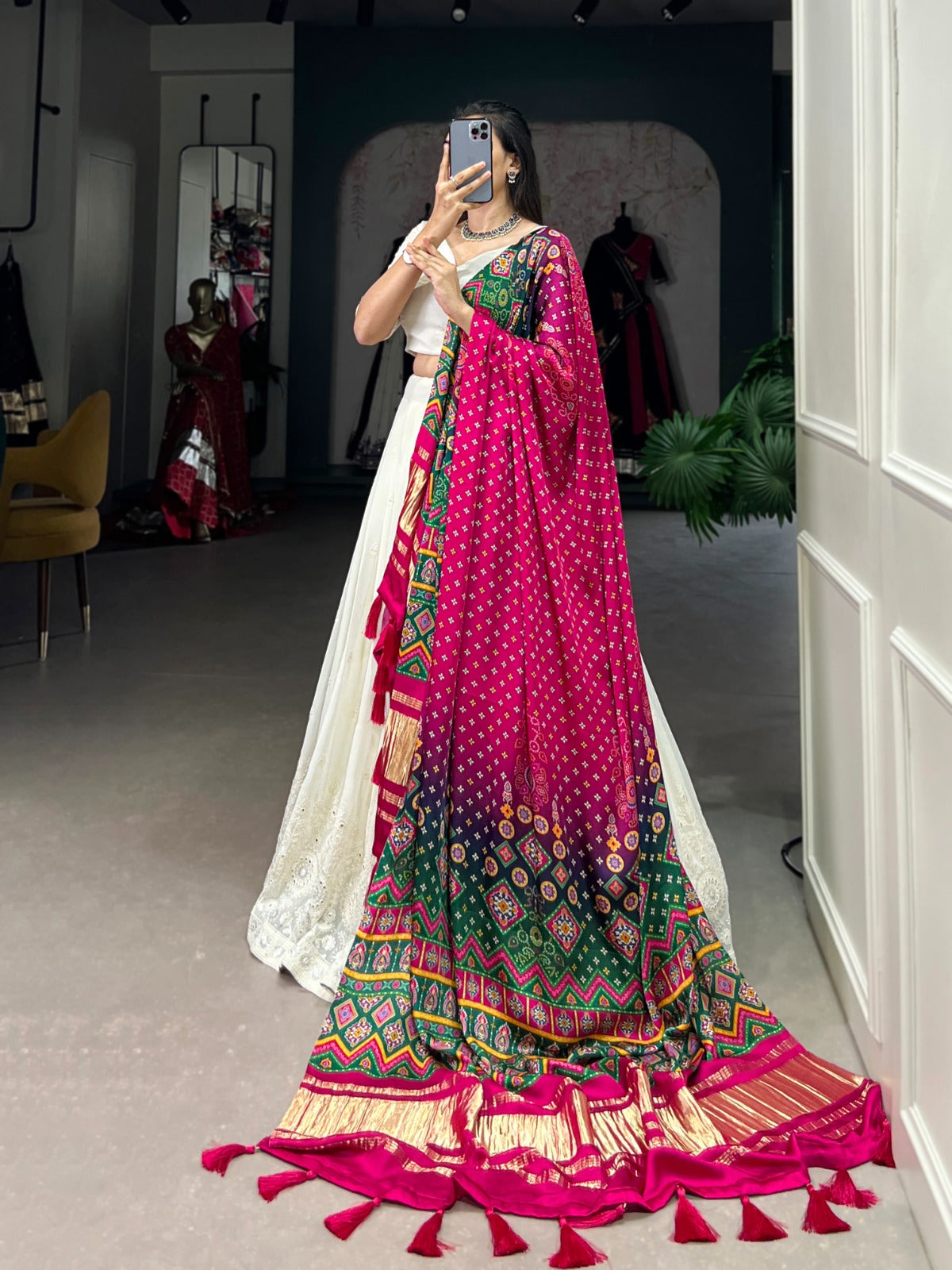 Lucknowi Paper Mirror Work Lehenga Choli