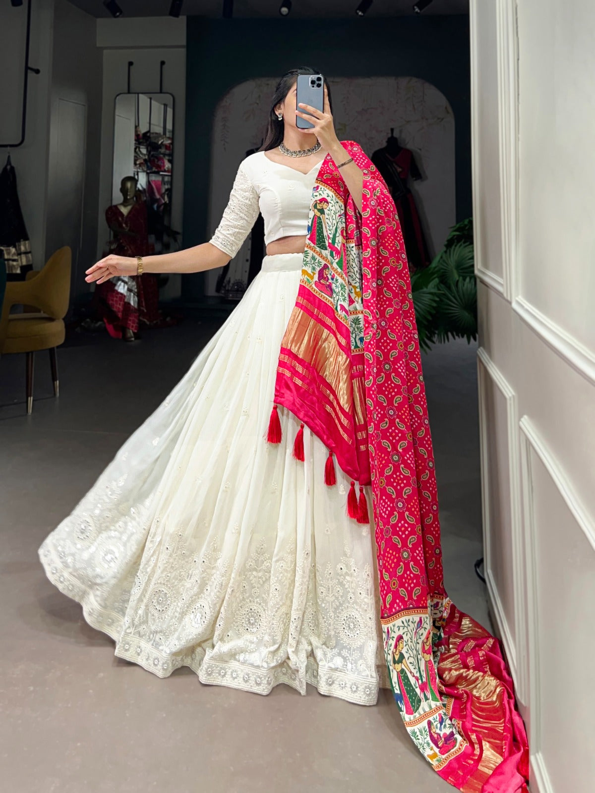 Lucknowi Paper Mirror Work Lehenga Choli