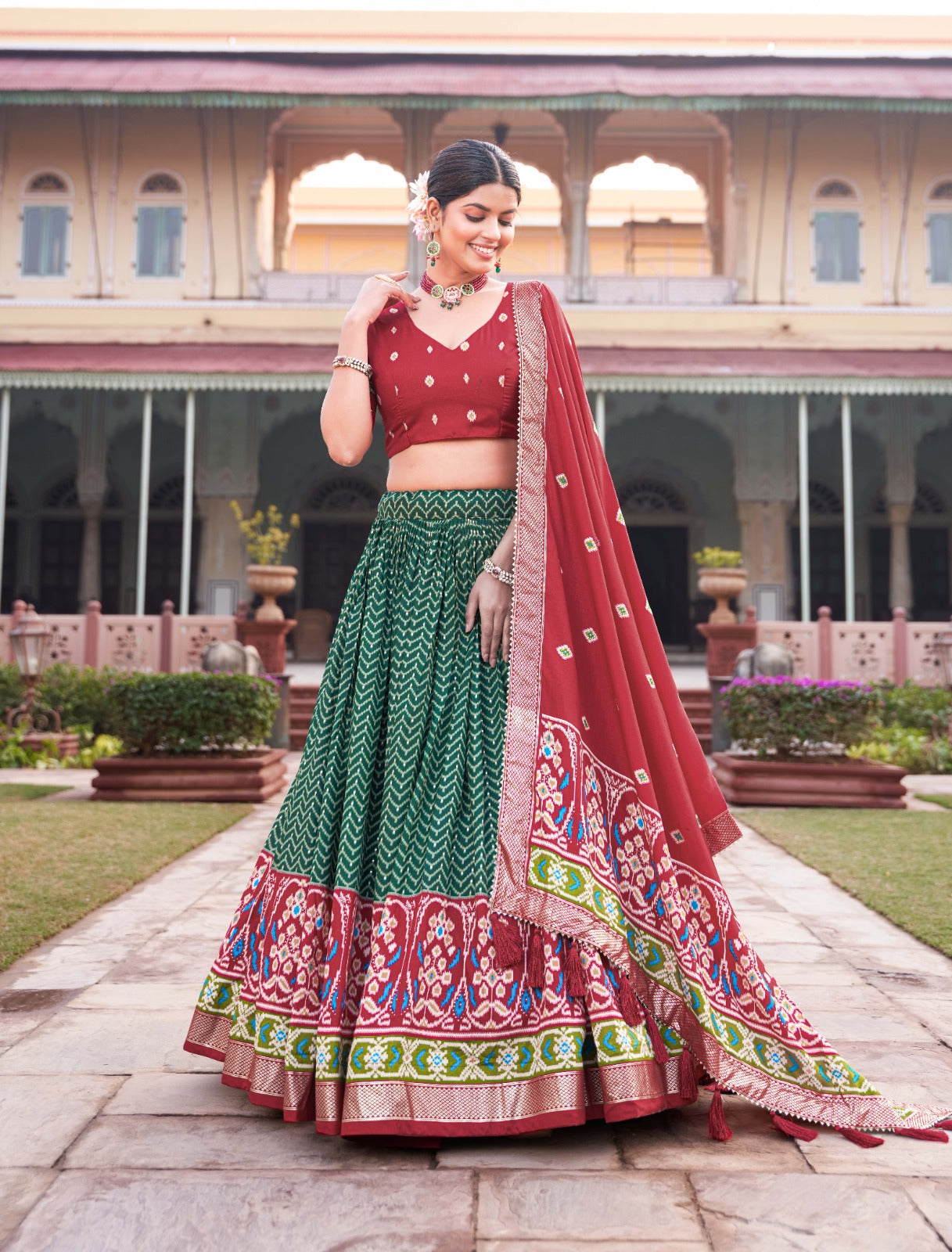 Tussar Silk, Patola With Foil Print Lehenga | Ready To Wear