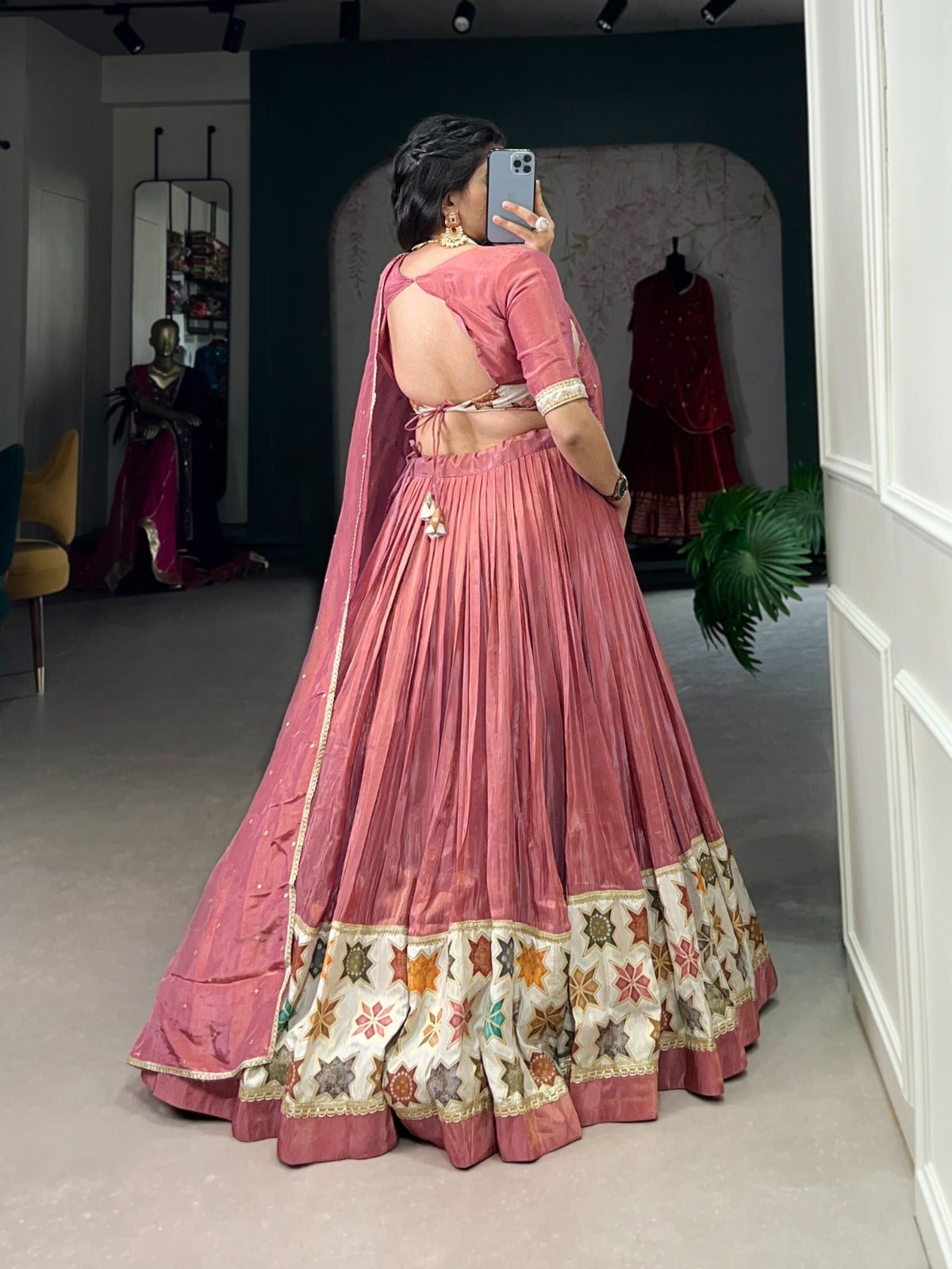 Shimmy Shimmer Plain And Printed With Lace Touch Up Lehenga Choli