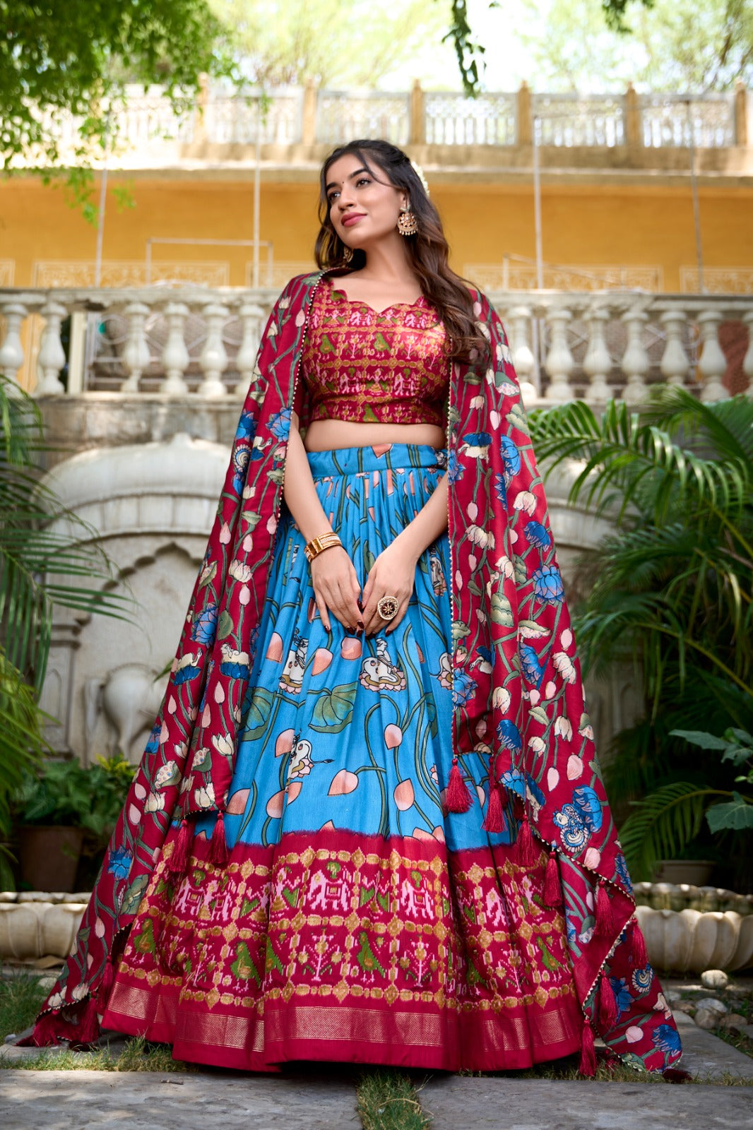 Pichwai and Patola Printed Combination Tussar Silk Lehenga Choli