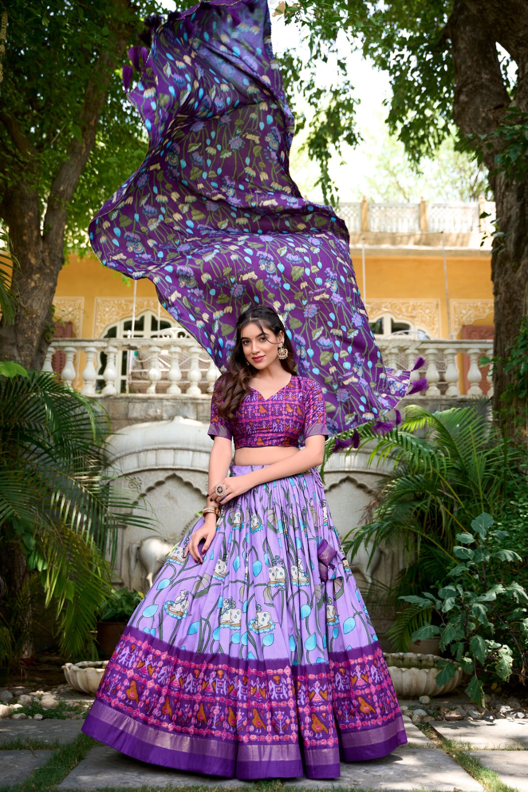 Pichwai and Patola Printed Combination Tussar Silk Lehenga Choli