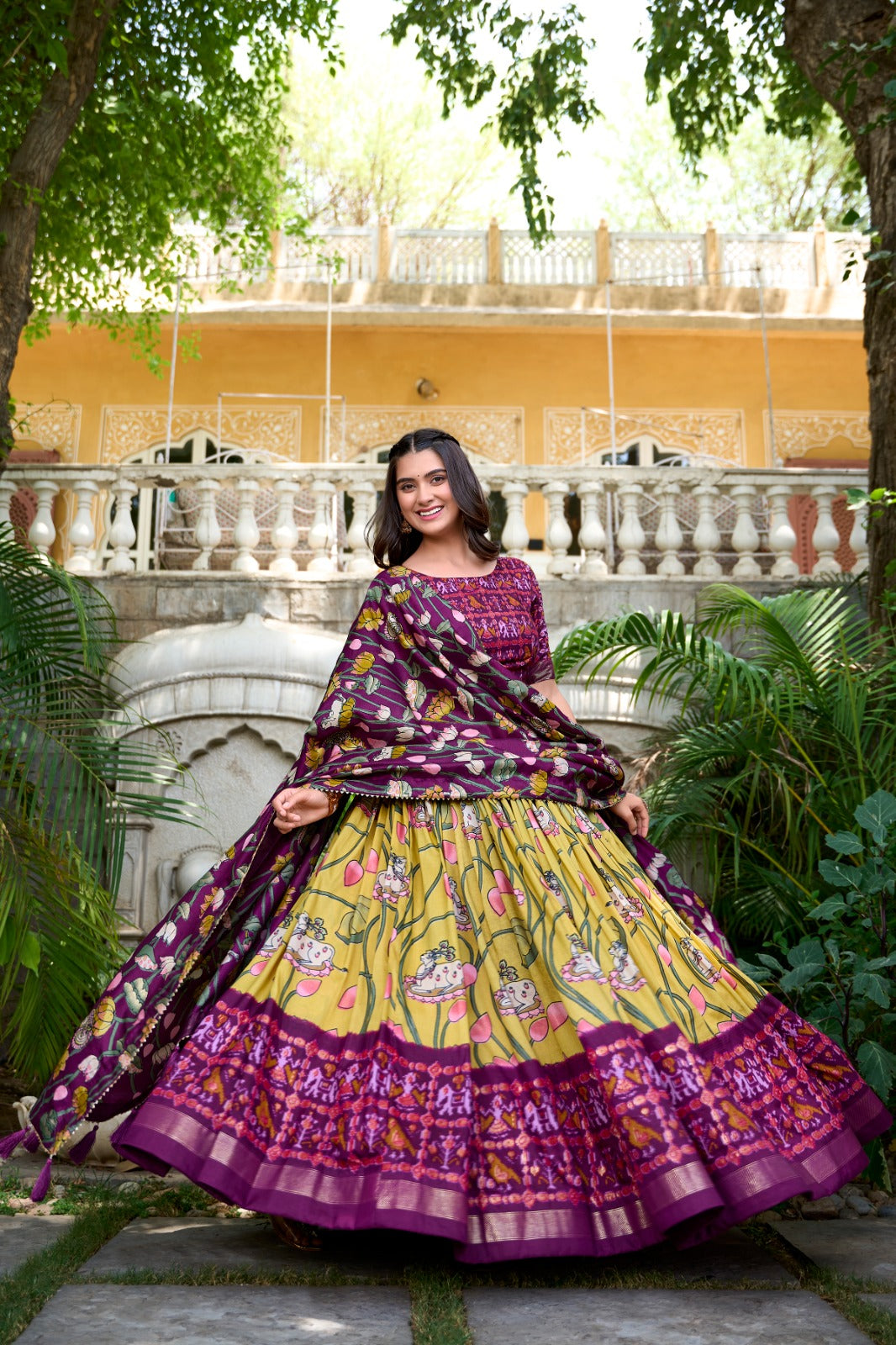 Pichwai and Patola Printed Combination Tussar Silk Lehenga Choli