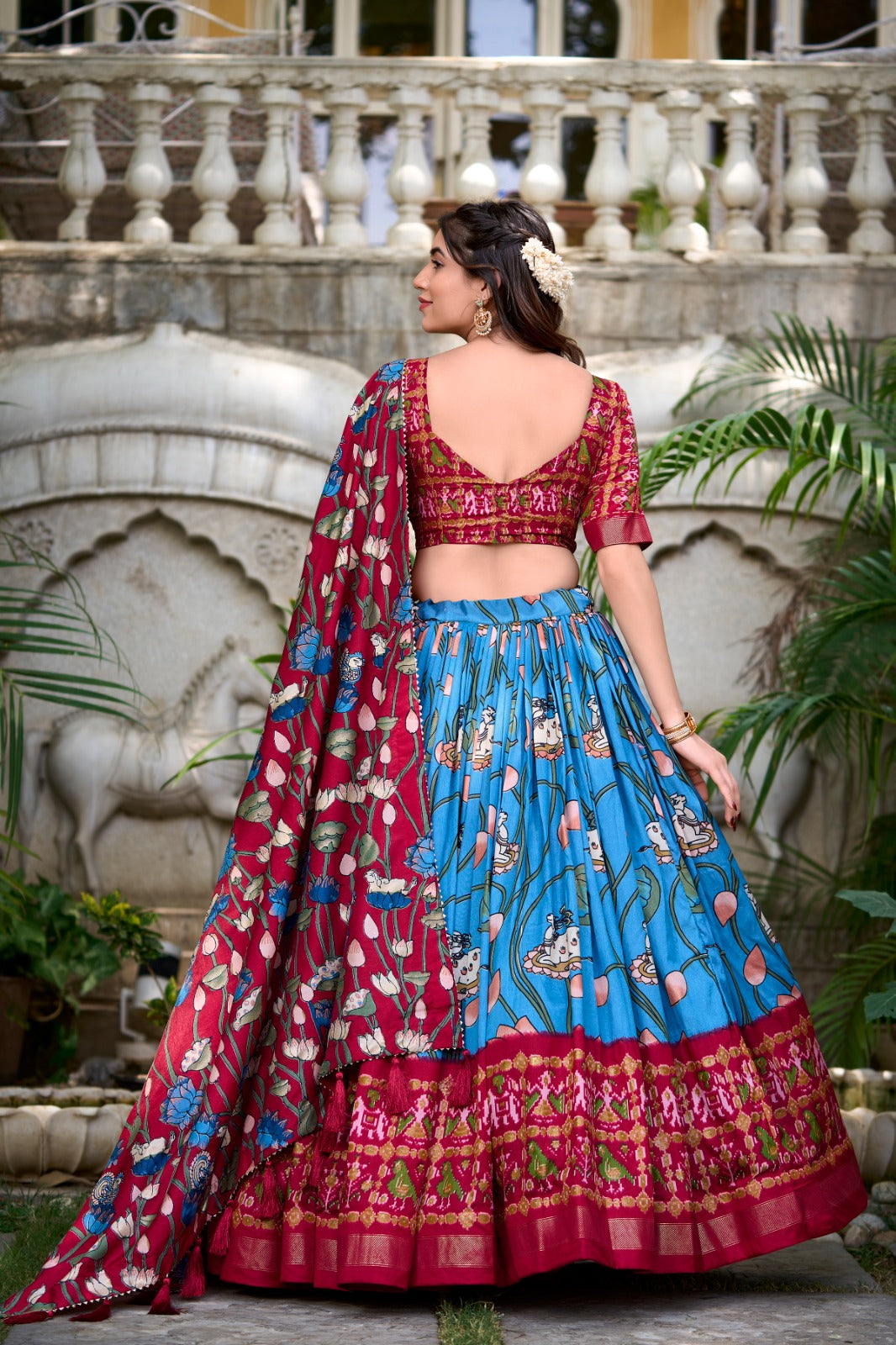 Pichwai and Patola Printed Combination Tussar Silk Lehenga Choli