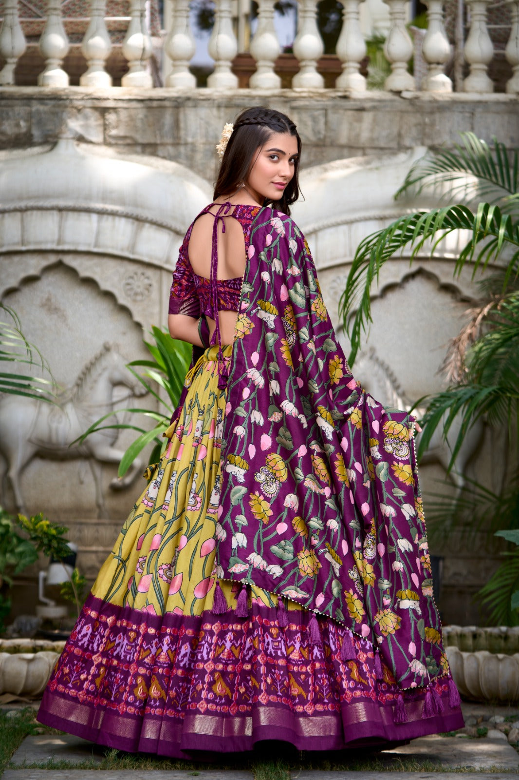 Pichwai and Patola Printed Combination Tussar Silk Lehenga Choli