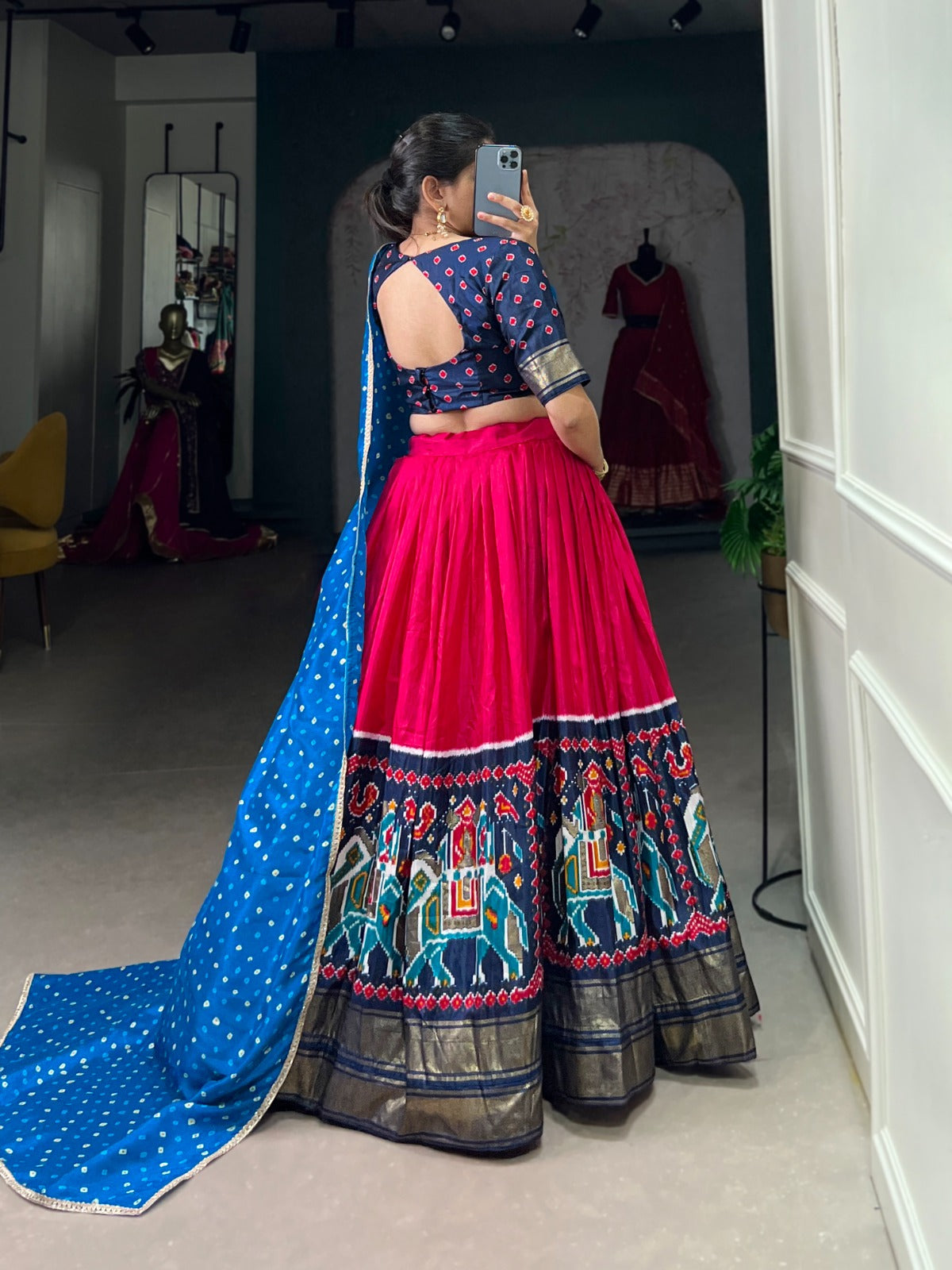 Blue-Pink Dola Silk Lehenga Choli | adorned with traditional Patola prints