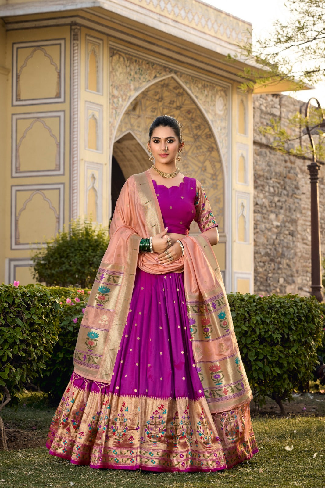 Indigo Jacquard Silk Paithani Lehenga Choli